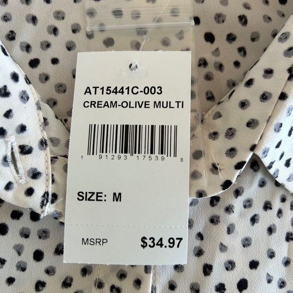 ASTR The Label Cream Olive Multi Dot Print Button Up Shirt Blouse Size Med NWT - Picture 6 of 13